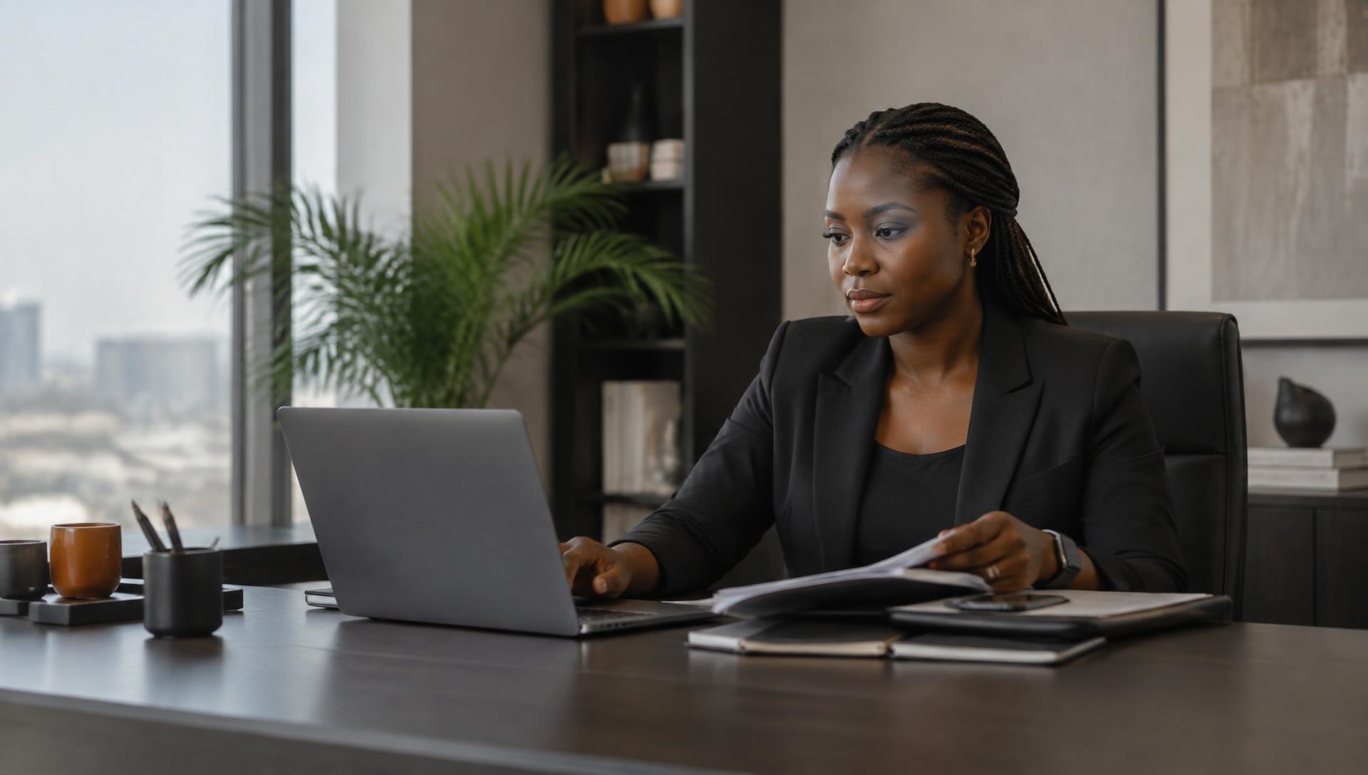 A Black African Business Manager coordinating finance and company administration