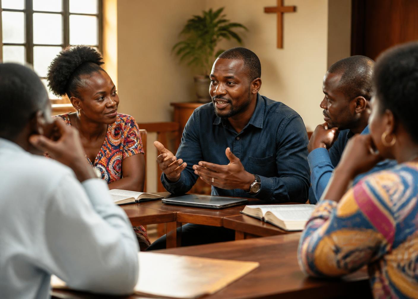 A FaithWorks discussion group meeting in a church hall